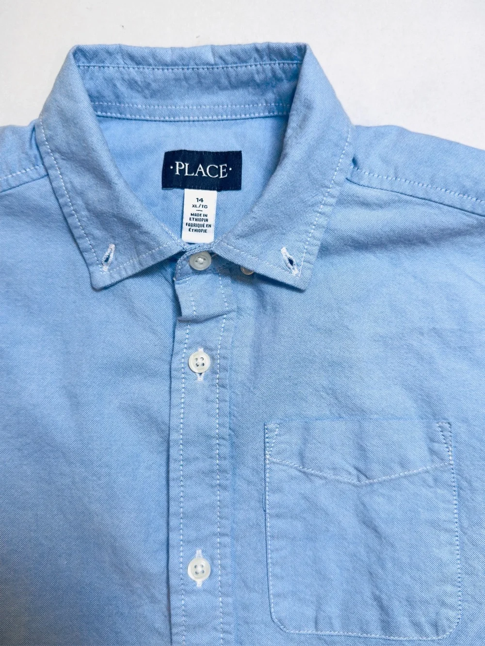 Children’s place Boys Uniform Oxford Button Down Shirt Light Blue size 14 XL - Picture 7 of 8